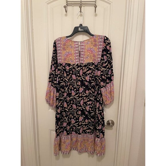Bohemian Floral Suzanne Betro Women Dress XL Rayon Multicolor 3/4 balloon sleeve - Picture 8 of 16